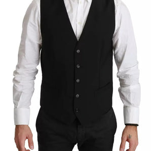 Dolce & Gabbana Black Stretch Waistcoat Formal Dress Wool Vest