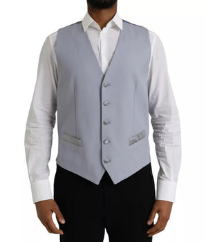 Dolce & Gabbana Light Blue Wool Formal Dress Waistcoat Vest