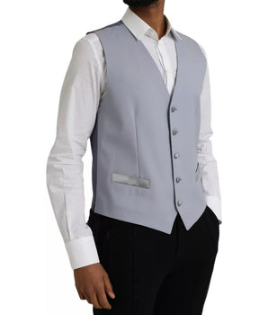 Dolce & Gabbana Light Blue Wool Formal Dress Waistcoat Vest