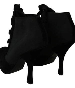 Dolce &amp; Gabbana Black Suede Stretch Ankle Boots Booties Shoes