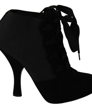 Dolce &amp; Gabbana Black Suede Stretch Ankle Boots Booties Shoes