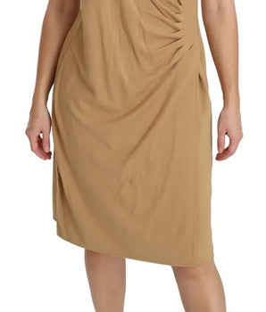 Vestido recto de viscosa hasta la rodilla con cuello en V en marrón de Ralph Lauren