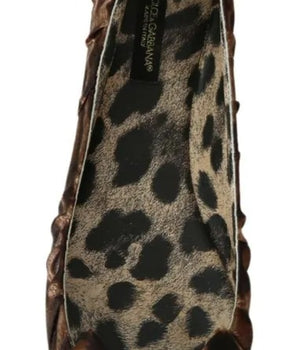 Dolce & Gabbana Brown Leopard Silk Ballerina Flats Shoes