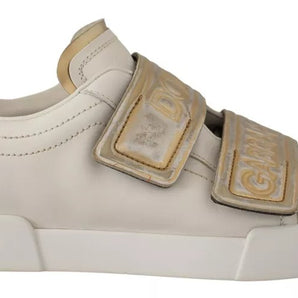 Dolce & Gabbana White Gold Leather Trainers Sneakers Shoes