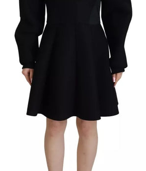 Dolce &amp; Gabbana Mini vestido negro de algodón de manga larga y corte A