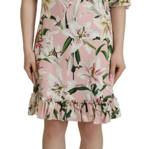 Dolce & Gabbana Pink Lily Viscose Sheath Knee Length Dress