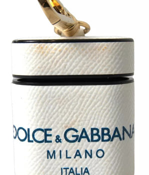 Dolce &amp; Gabbana Funda para Airpods con correa con estampado de logotipo en piel de becerro blanca y azul