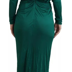 Dolce & Gabbana Dark Green Viscose Long Sleeve Midi Dress