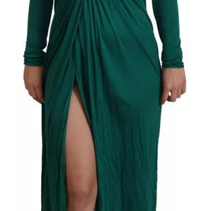 Dolce & Gabbana Dark Green Viscose Long Sleeve Midi Dress