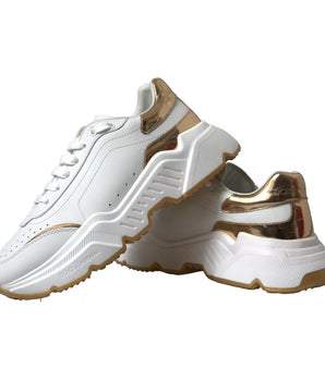 Dolce &amp; Gabbana White Gold Leather Men Sneakers DAYMASTER Shoes