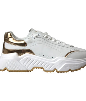 Dolce &amp; Gabbana White Gold Leather Men Sneakers DAYMASTER Shoes