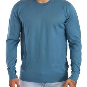 Dolce & Gabbana Blue Cashmere Crewneck Pullover Logo Sweater