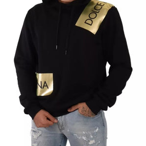 Dolce & Gabbana Black Gold Hooded Cotton Mens Pullover Sweater