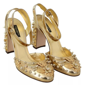 Dolce & Gabbana Gold Studs Vally Slingback Sandals Shoes