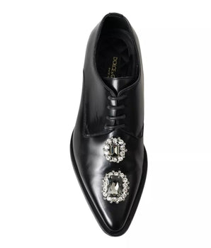 Dolce & Gabbana Black Leather Crystal Lace Up Formal Shoes