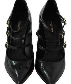 Dolce & Gabbana Black Leather Ankle Strap Heels Pumps Shoes