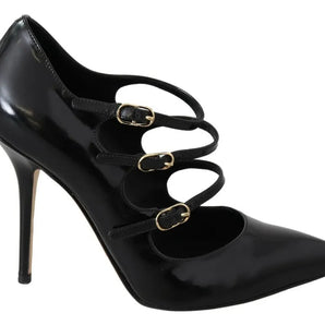 Dolce & Gabbana Black Leather Ankle Strap Heels Pumps Shoes