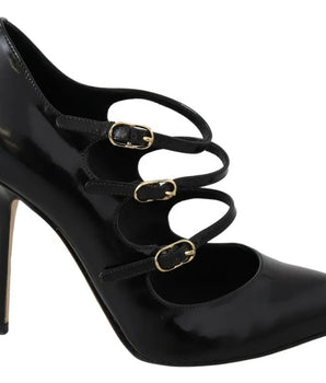Dolce & Gabbana Black Leather Ankle Strap Heels Pumps Shoes