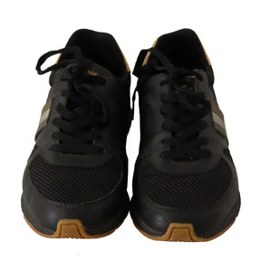 Dolce & Gabbana Black Gold Leather Low Trainers Sneakers Men Shoes