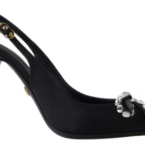 Dolce & Gabbana Black Crystal Embellished Slingback Heel Shoes