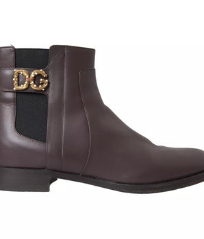 Dolce &amp; Gabbana Zapatos planos AMORE de cuero marrón con botines