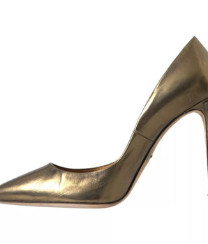 Dolce & Gabbana Bronze Leather Embellished Heels Pumps Shoes