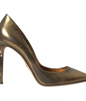 Dolce & Gabbana Bronze Leather Embellished Heels Pumps Shoes