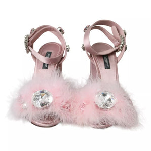 Dolce & Gabbana Pink Turkey Feather Crystal Sandals Shoes