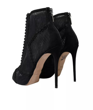 Dolce & Gabbana Black Tulle Stiletto Heels Short Boots Shoes
