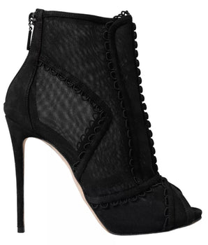 Dolce & Gabbana Black Tulle Stiletto Heels Short Boots Shoes