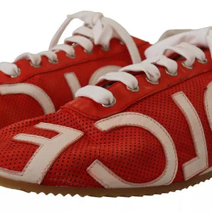 Dolce & Gabbana Red White Leather Mens Logo Casual Sneakers Shoes