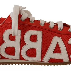 Dolce & Gabbana Red White Leather Mens Logo Casual Sneakers Shoes