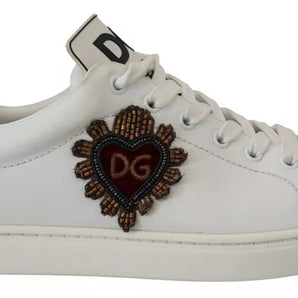 Dolce & Gabbana White Leather Heart Low Top Sneakers Casual Shoes