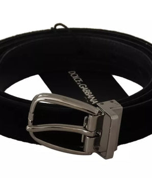 Dolce & Gabbana Black Velvet Silver Tone Metal Buckle Belt