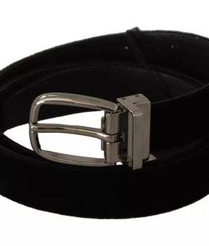 Dolce & Gabbana Black Velvet Silver Tone Metal Buckle Belt