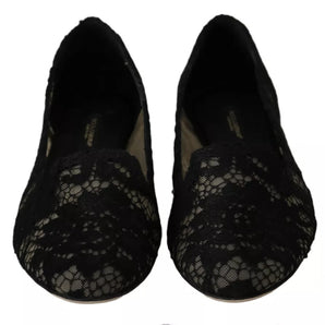 Dolce & Gabbana Black Floral Lace Loafers Flats Shoes