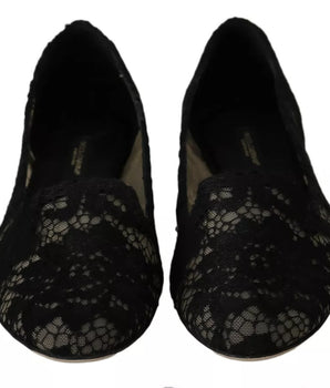 Dolce & Gabbana Black Floral Lace Loafers Flats Shoes