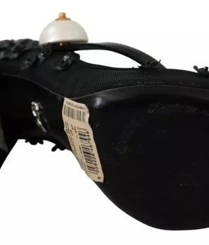 Dolce & Gabbana Black Floral Embellish Heels Mary Janes Pumps Shoes