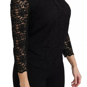 Dolce & Gabbana Black Lace Long Sleeve Blouse Nylon Top