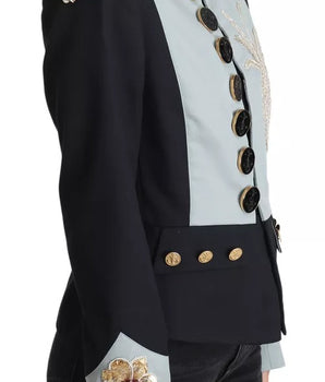 Dolce &amp; Gabbana Blue Button Crystal Embellished Cotton Jacket