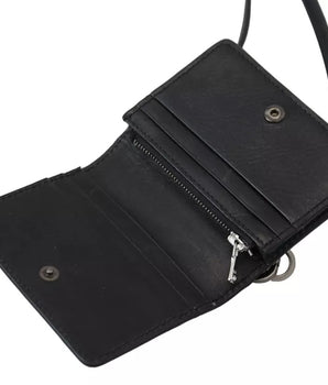 Dolce & Gabbana Black Leather Bifold Shoulder Sling Women Wallet