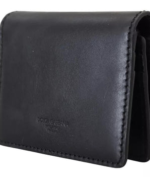 Dolce & Gabbana Black Leather Bifold Shoulder Sling Women Wallet