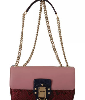 Dolce & Gabbana Pink Red Exotic Skins Gold Chain Purse LUCIA Leather Bag