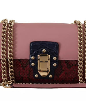 Dolce & Gabbana Pink Red Exotic Skins Gold Chain Purse LUCIA Leather Bag