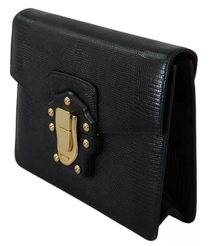 Dolce & Gabbana Black Leather Gold Metal Mini Women Purse Bag Lucia Wallet