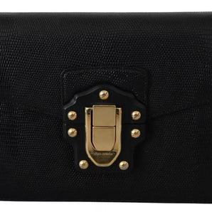 Dolce & Gabbana Black Leather Gold Metal Mini Women Purse Bag Lucia Wallet