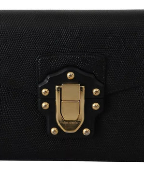 Dolce & Gabbana Black Leather Gold Metal Mini Women Purse Bag Lucia Wallet