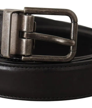 Dolce & Gabbana Black Calf Leather Vintage Logo Metal Buckle Belt