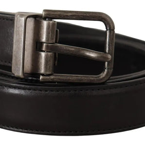 Dolce & Gabbana Black Calf Leather Vintage Logo Metal Buckle Belt