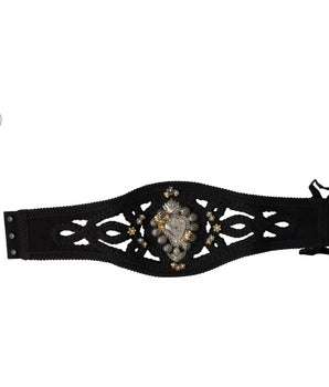 Dolce & Gabbana Black Canvas Embellished Waist Women Belt